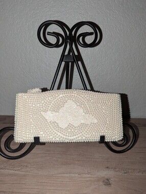 Vintage Bon Soir Pearl Beaded Clutch Made in Japan